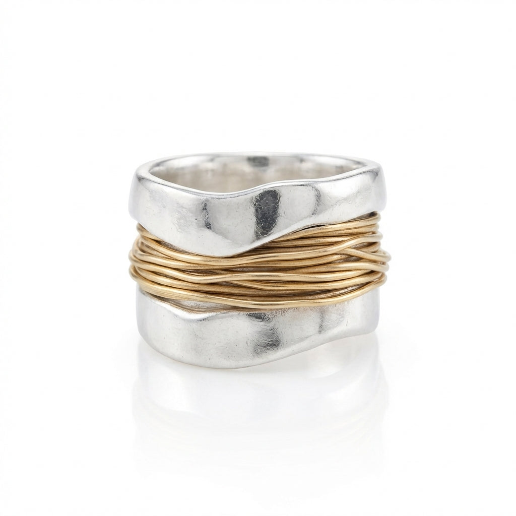 Ασημένιο Δαχτυλίδι με Χρυσές Κλωστές