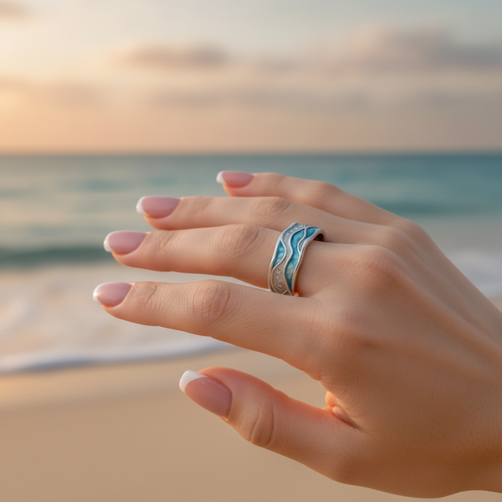 Δαχτυλίδι «Αύρα» των κυμάτων του ωκεανού και της παραλίας