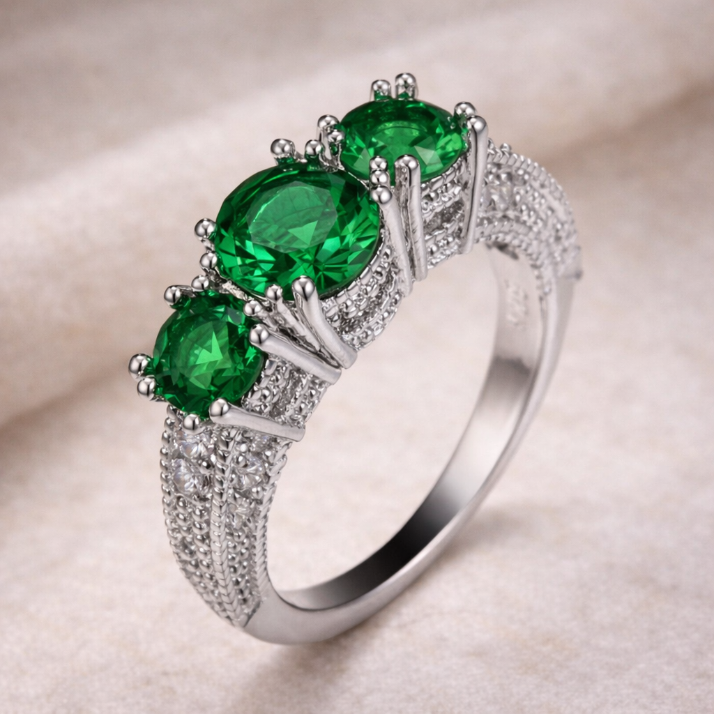 Δαχτυλίδι με 3 Πέτρες Σμαραγδιού