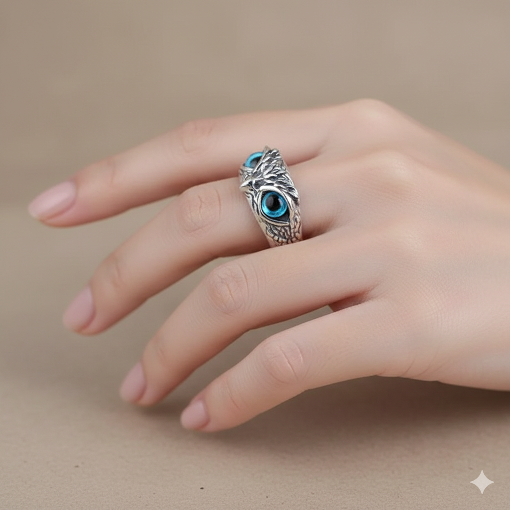 Ρυθμιζόμενο Δαχτυλίδι Κουκουβάγια της Καλής Τύχης σε Ασημί με Όπαλ