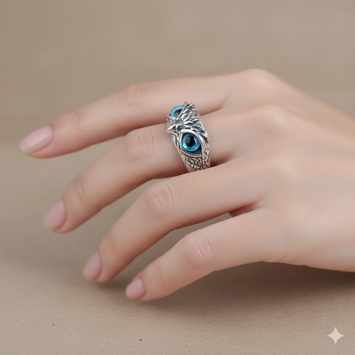 Ρυθμιζόμενο Δαχτυλίδι Κουκουβάγια της Καλής Τύχης σε Ασημί με Όπαλ