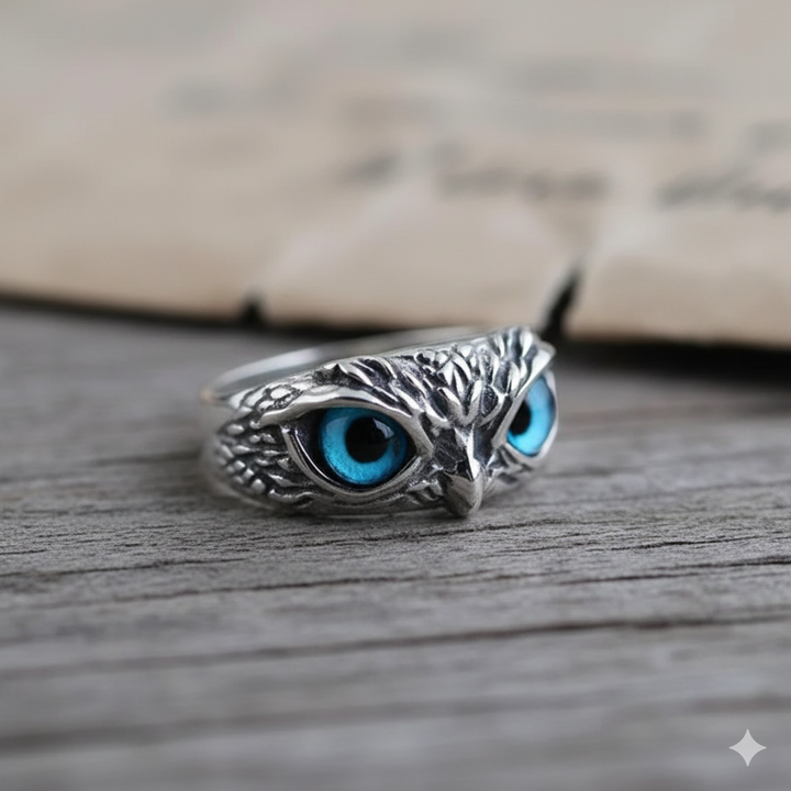 Ρυθμιζόμενο Δαχτυλίδι Κουκουβάγια της Καλής Τύχης σε Ασημί με Όπαλ