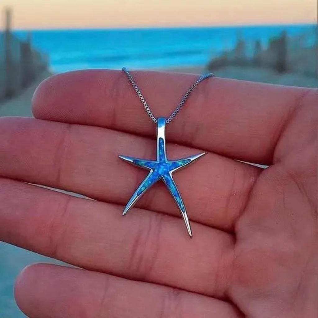 Κολιέ Αστερίας σε Μπλε και Ασημί Οπαλίνα