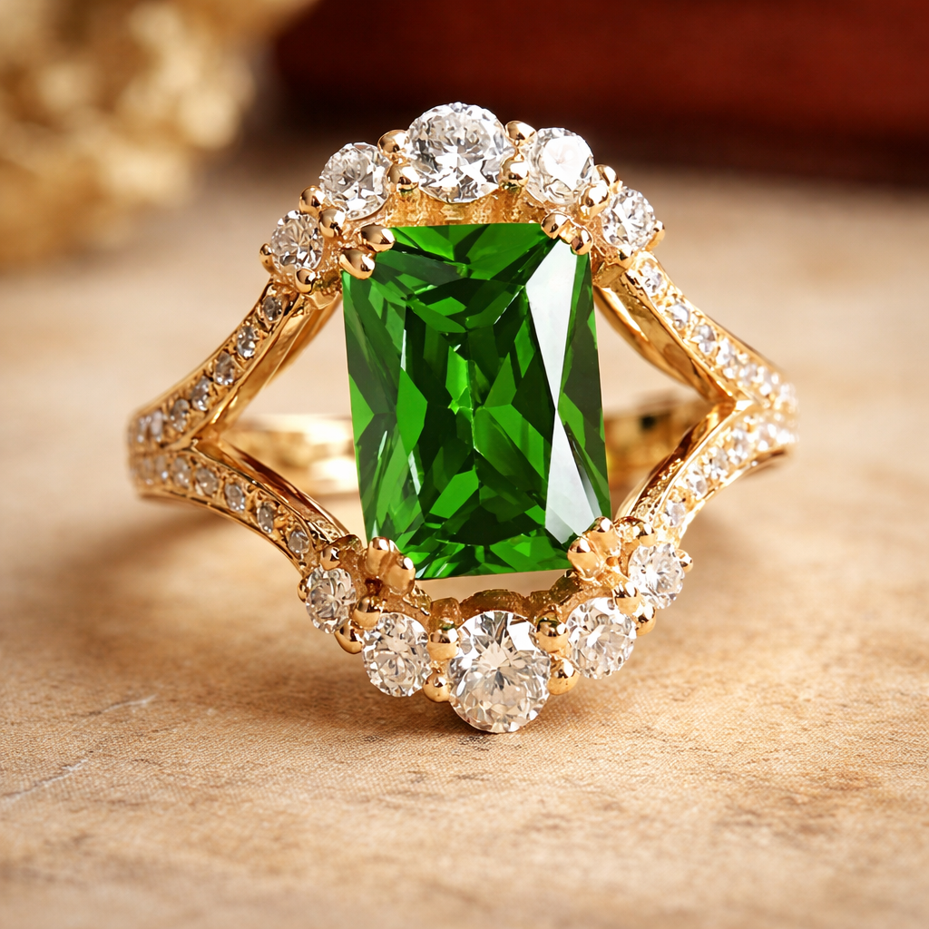 Κομψό Δαχτυλίδι με Πέτρα Σμαράγδι