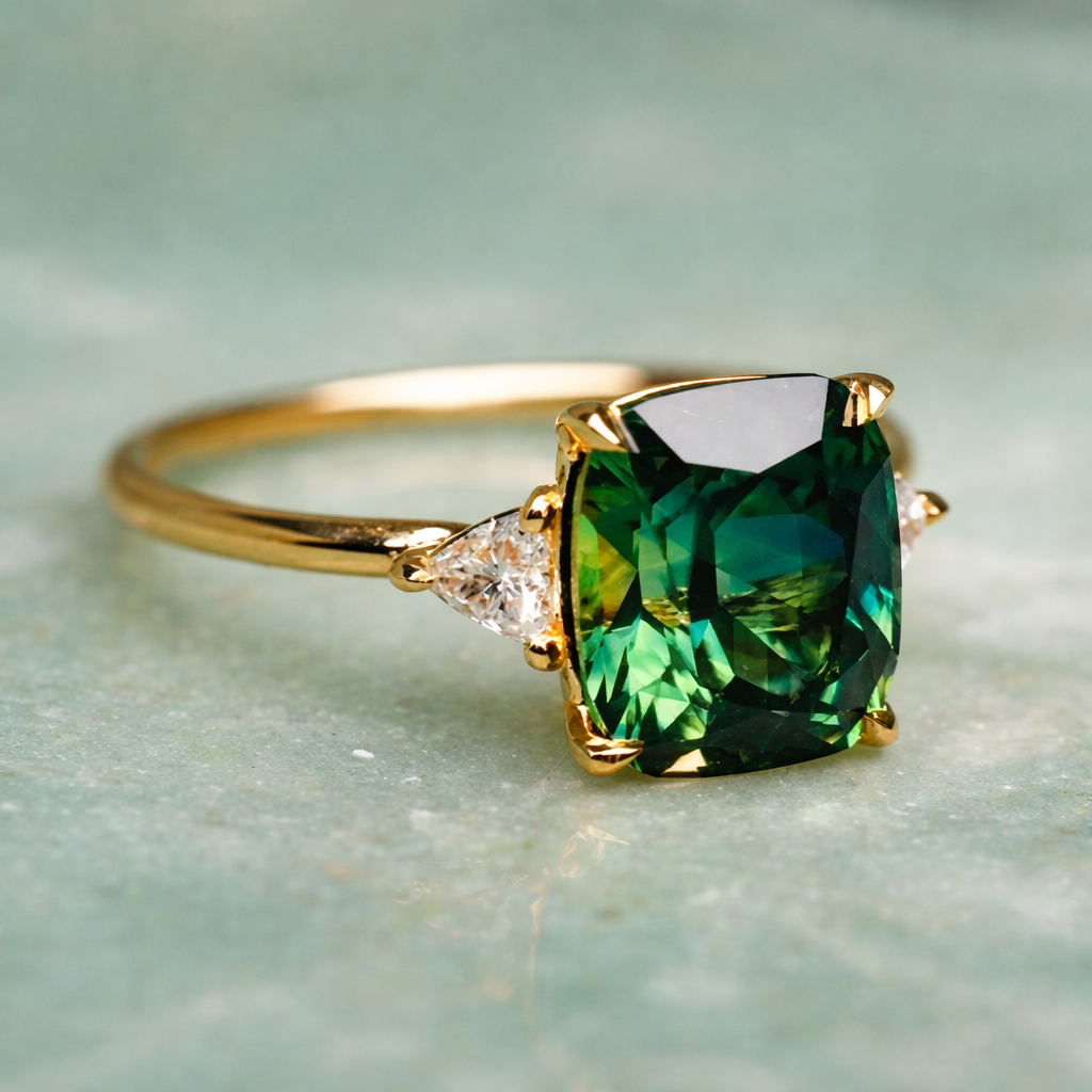 Κομψό Τετράγωνο Δαχτυλίδι με Σμαράγδι