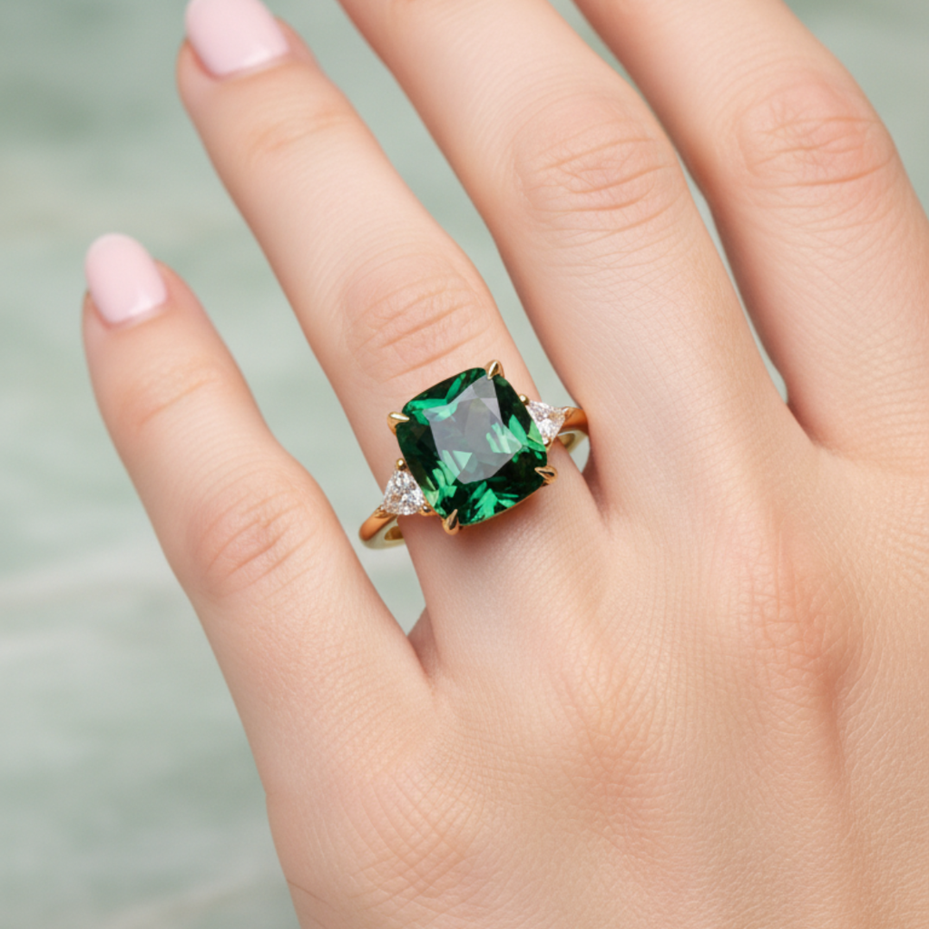 Κομψό Τετράγωνο Δαχτυλίδι με Σμαράγδι