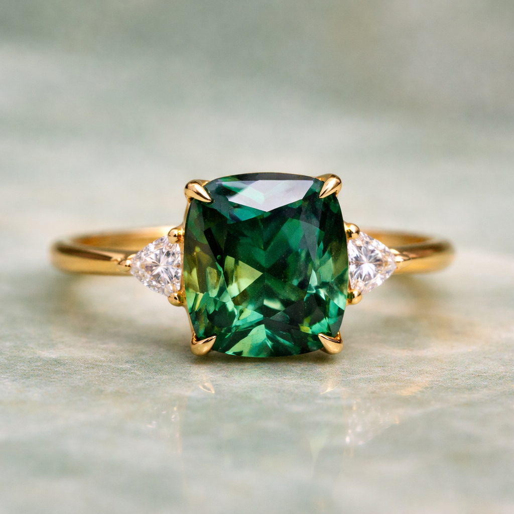 Κομψό Τετράγωνο Δαχτυλίδι με Σμαράγδι