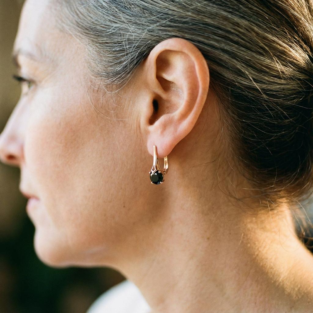 Κρεμαστά Σκουλαρίκια σε Χρυσό με Μαύρη Ζιρκόνια