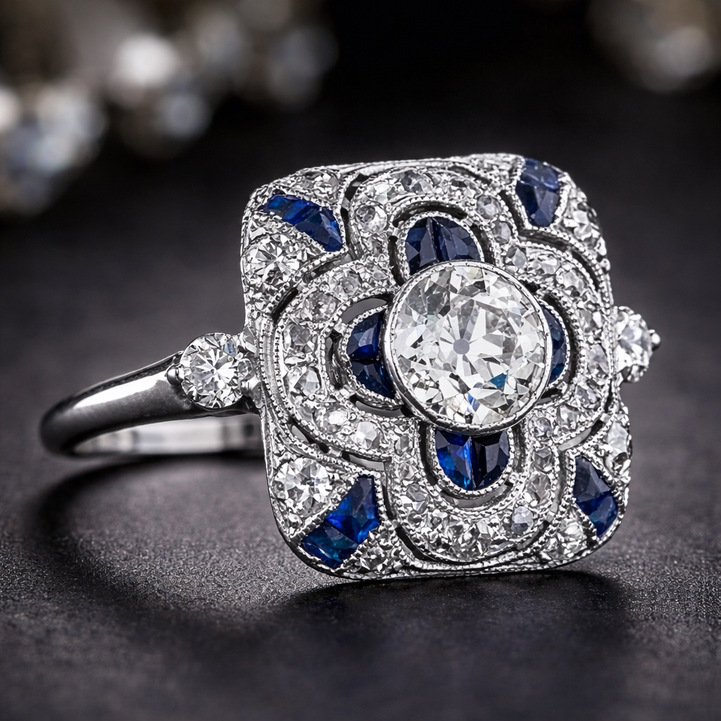 Ρετρό Δαχτυλίδι σε Ασημί με Μπλε Ζιρκόνιο