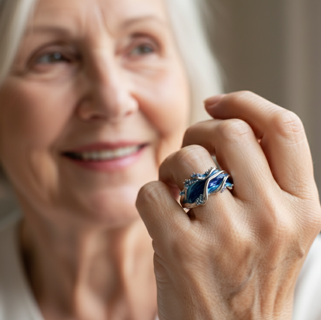 Ρετρό ασημένιο χρυσό δαχτυλίδι «Κυματιστός Ωκεανός»