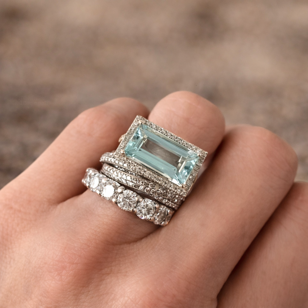 Ρετρό σετ δαχτυλιδιών από ασήμι με γυάλινη πέτρα τυρκουάζ