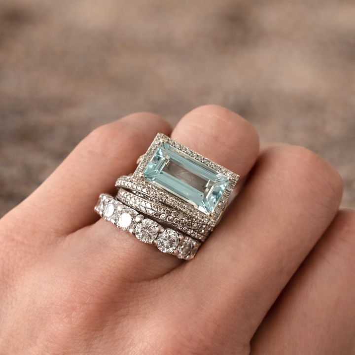 Ρετρό σετ δαχτυλιδιών από ασήμι με γυάλινη πέτρα τυρκουάζ