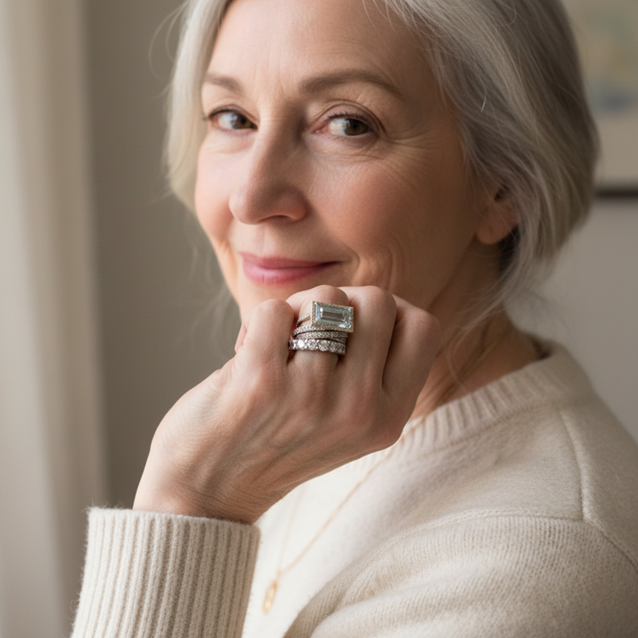 Ρετρό σετ δαχτυλιδιών από ασήμι με γυάλινη πέτρα τυρκουάζ