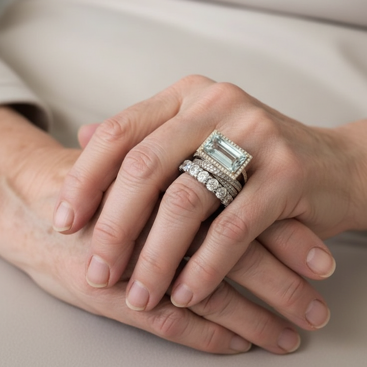 Ρετρό σετ δαχτυλιδιών από ασήμι με γυάλινη πέτρα τυρκουάζ