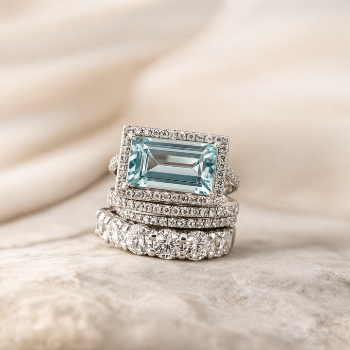 Ρετρό σετ δαχτυλιδιών από ασήμι με γυάλινη πέτρα τυρκουάζ