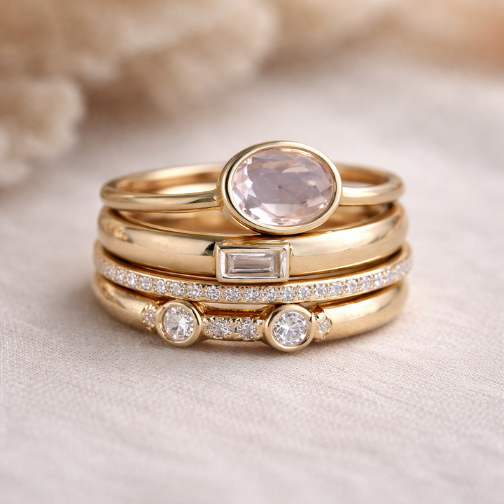 Ρετρό σετ δαχτυλιδιών σε χρυσό με ζιρκόν