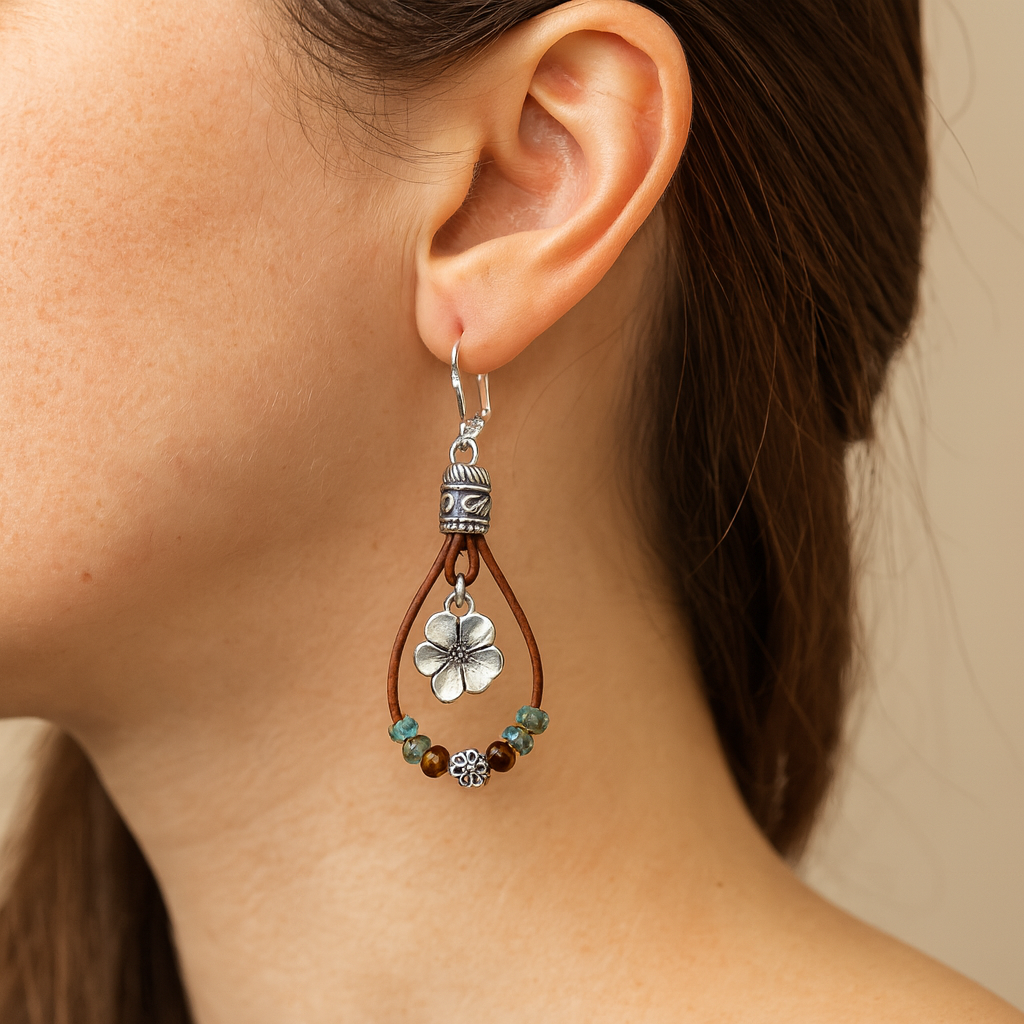 Ρετρό σκουλαρίκια λουλουδιών από δέρμα