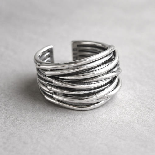 Ρυθμιζόμενο Δαχτυλίδι σε Στρώσεις Ασημένιο