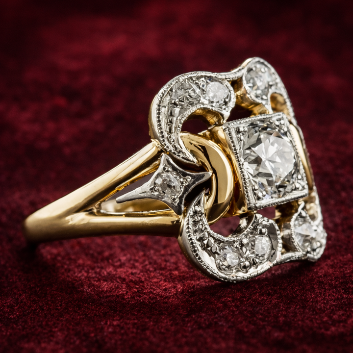 βίντατζ Χρυσό Δαχτυλίδι με Ζιρκόνια