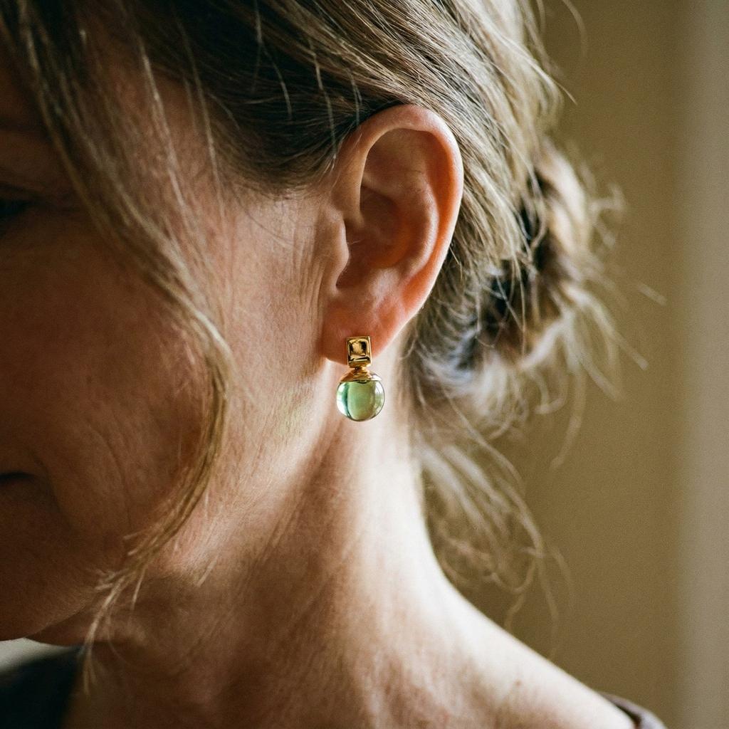 βίντατζ Σκουλαρίκια με Πράσινο Κρύσταλλο σε Χρυσό