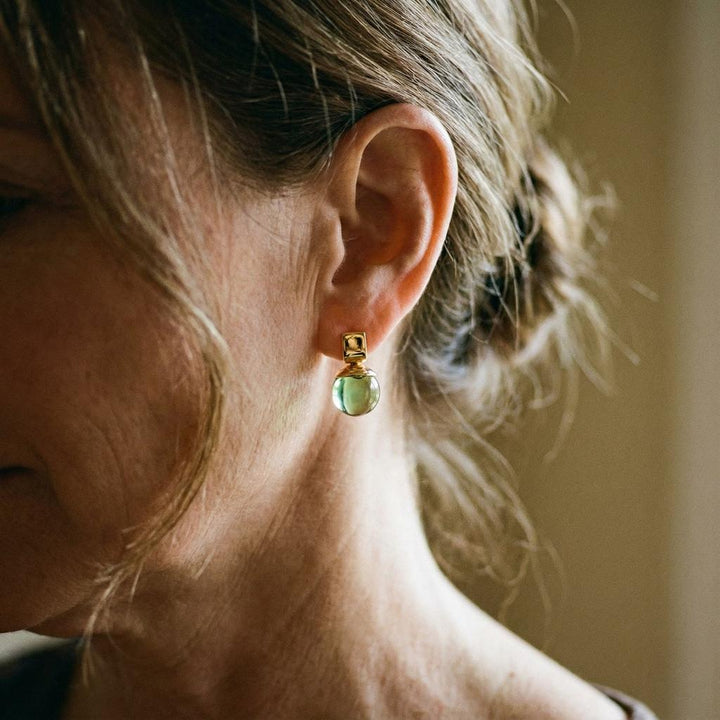 βίντατζ Σκουλαρίκια με Πράσινο Κρύσταλλο σε Χρυσό