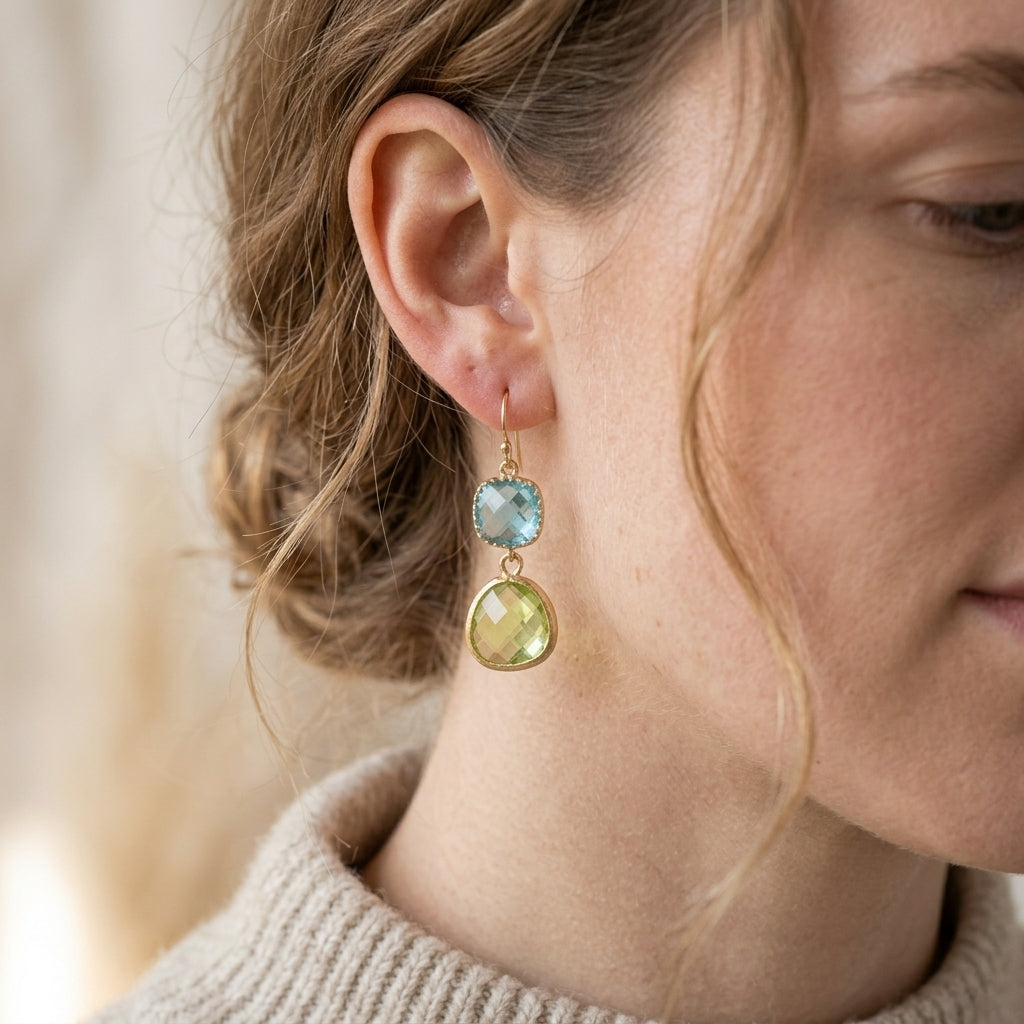 βίντατζ σκουλαρίκια με Τουρκουάζ και Φεγγαρόπετρα